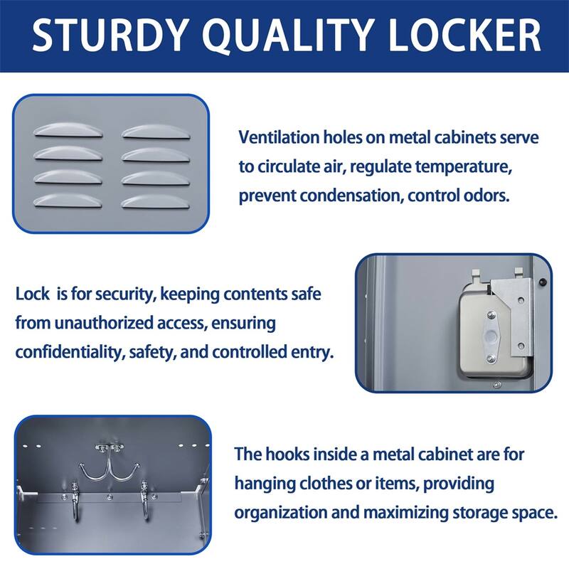 3 Door 66"H Metal Lockers w/ Lock for Employees,Storage Locker